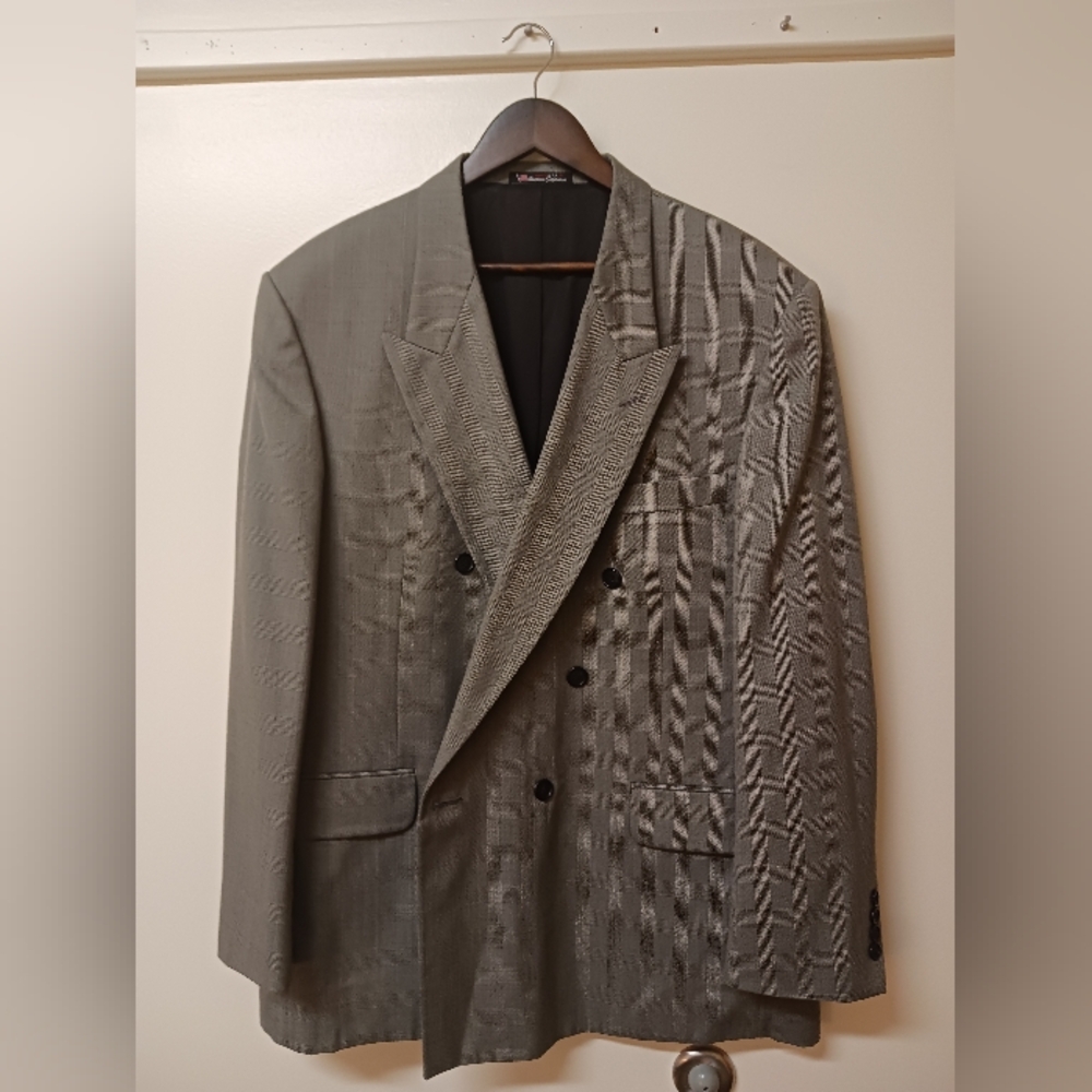 Vintage Stafford Men's | Size 46R |  Double Breasted | Glen Check | Grey Blazer